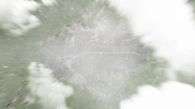 Earth zoom in from space to West Covina, California, USA. Followed by zoom out through clouds and atmosphere into space. Satellite view. Travel intro. Images from NASA