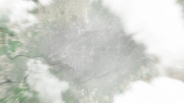 Earth zoom in from space to Arden-Arcade, California, USA. Followed by zoom out through clouds and atmosphere into space. Satellite view. Travel intro. Images from NASA