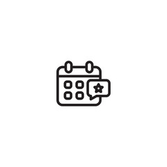 Event notification icon. Reminder bubble symbol. Calendar with chat star icon. Important event notification. Minimalist event alert.