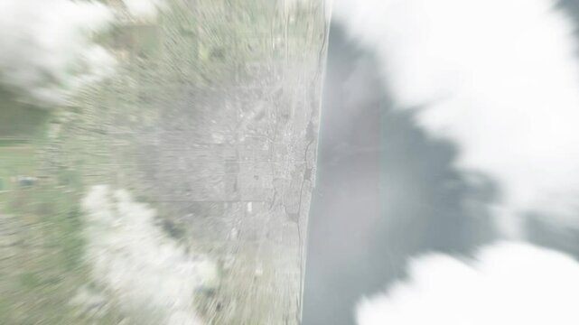 Earth zoom in from space to Boca Raton, Florida, USA. Followed by zoom out through clouds and atmosphere into space. Satellite view. Travel intro. Images from NASA