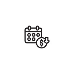 Payment calendar icon. Bill due symbol. Calendar with dollar icon. Simple money plan icon.