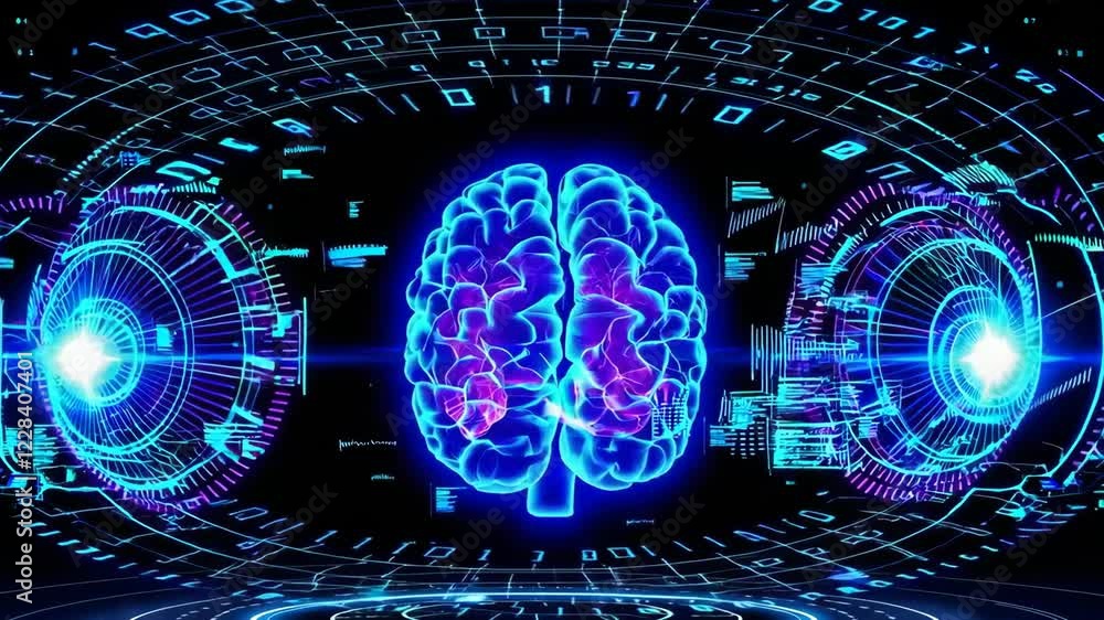 Poster advanced brain visualization scene with digital data footage