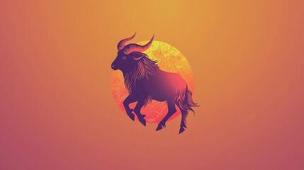 Majestic Mountain Goat Silhouette Against a Colorful Sunset Background