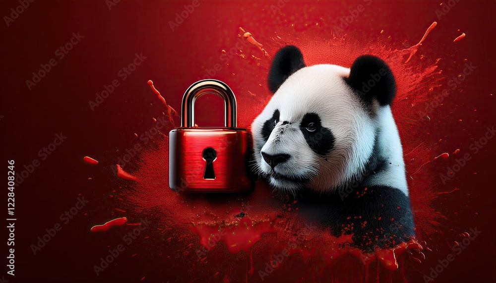 Poster artistic representation of a panda with a lock symbolizing security