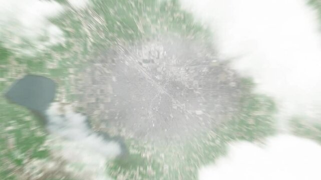 Earth zoom in from space to Nampa, Idaho, USA. Followed by zoom out through clouds and atmosphere into space. Satellite view. Travel intro. Images from NASA