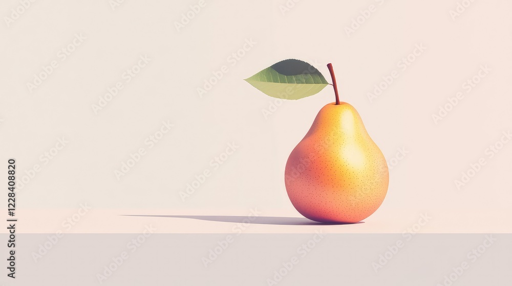 Poster realistic pear with leaf displayed on smooth minimalist surface
