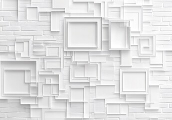White frames on white brick background. 3d illustration