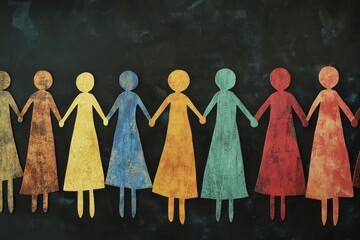 A diverse group of people from various ethnicities, each holding hands in unity and support on a black background