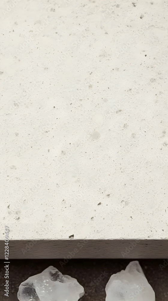 Poster white concrete surface displays subtle texture with two crystal-like shapes below