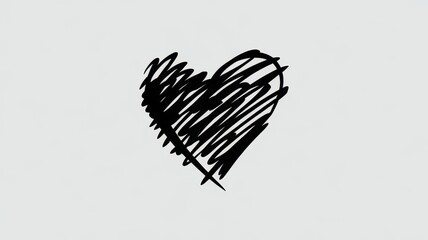Obraz premium An artistic, hand-drawn black heart symbol, characterized by rough, sketchy lines, on a soft, light background, conveying emotions of love and passion.