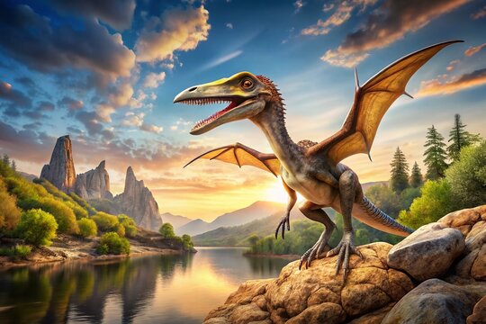 Vintage Triassic Pterosaur: Eudimorphodon 3D Render - Prehistoric Flying Reptile