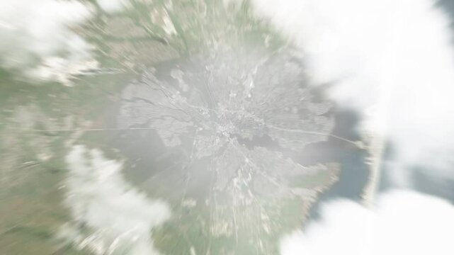Earth zoom in from space to Toms River, New Jersey, USA. Followed by zoom out through clouds and atmosphere into space. Satellite view. Travel intro. Images from NASA