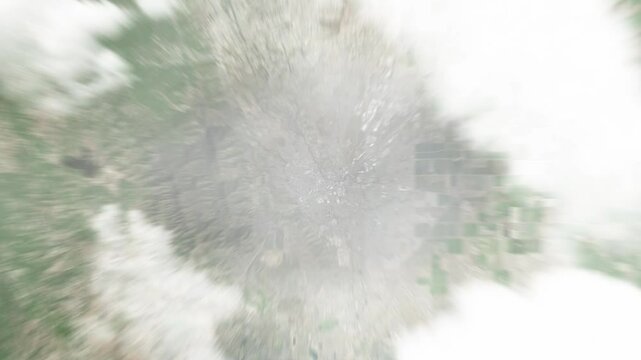 Earth zoom in from space to Vacaville, California, USA. Followed by zoom out through clouds and atmosphere into space. Satellite view. Travel intro. Images from NASA