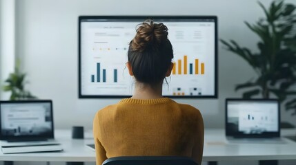 Business analysts and marketers presenting detailed demographic analysis featuring glowing pie charts and bar graphs layered with bold audience personas in a stylish