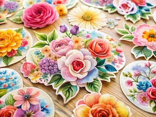Fototapeta premium Vintage Watercolor Flower Stickers for Messaging: Retro Floral Design Elements
