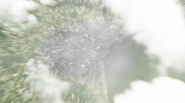Earth zoom in from space to Suffolk, Virginia, USA. Followed by zoom out through clouds and atmosphere into space. Satellite view. Travel intro. Images from NASA