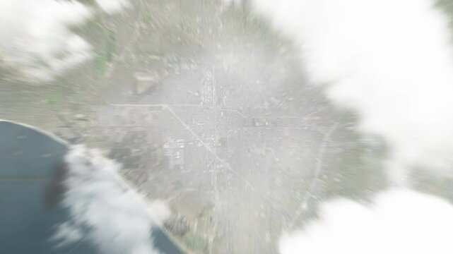 Earth zoom in from space to Westminster, California, USA. Followed by zoom out through clouds and atmosphere into space. Satellite view. Travel intro. Images from NASA