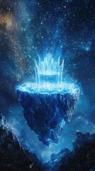 Fototapeta premium Mystical Floating Island with Shimmering Crystals in the Cosmos