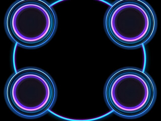 Four Glowing Neon Circles Connected by a Ring on a Black Background
