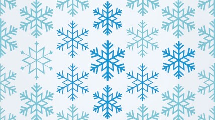 A vibrant pattern of various blue snowflakes on a light background, creating a wintery and festive atmosphere.