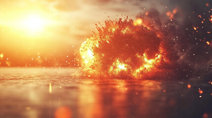 Fototapeta premium A mushroom cloud rising from a nuclear explosion symbolizing immense destructive power and nuclear warfare, minimalistic design with a bright tone and blurred background space for captions