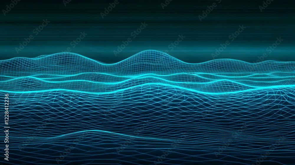 Aufkleber abstract 3d wireframe landscape forms rolling hills with futuristic grid lines
