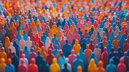 Obraz premium Colorful crowd of miniature figures standing together, showcasing diversity and unity in a vibrant setting