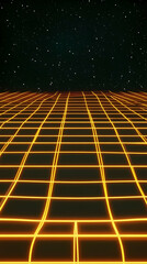 Glowing Grid Landscape Extends Under Starry Night Sky Background Illustration