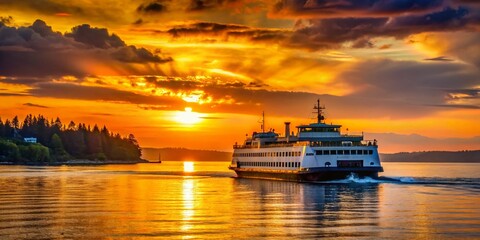 Fototapeta premium Washington State Ferry Sunset - Mukilteo to Bainbridge Island