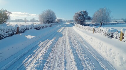 Snowy Country Road Winter Scene Peaceful Landscape
