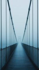 Obraz premium Misty Suspension Bridge Pathway Through Foggy Atmosphere