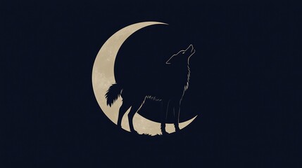 Obraz premium Lone Wolf Howling at Night Under a Large Moon Illustration