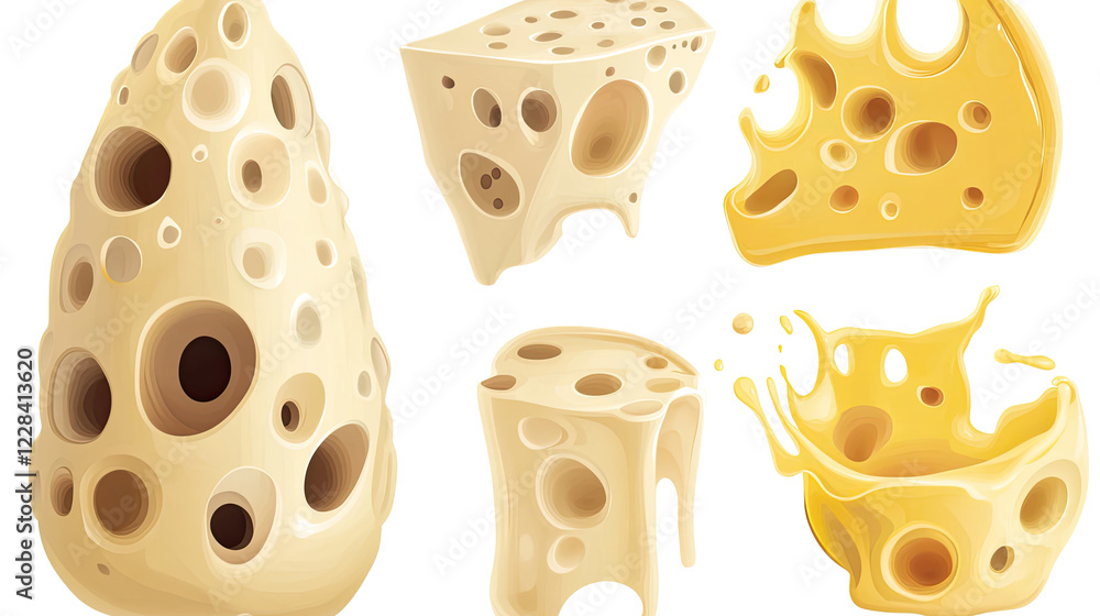 Poster melted cream cheese splashes and solid forms collection generative ai