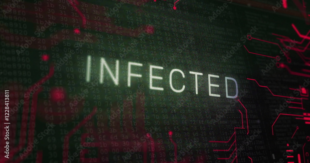 Poster image of infected text over data processing