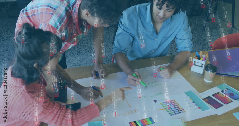 Poster image of data processing over diverse colleagues working in office