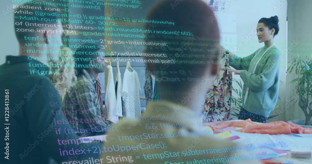 Poster image of data processing over diverse colleagues working in office