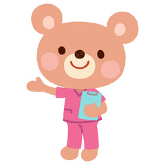 スクラブを着たクマの看護師さん　お医者さん