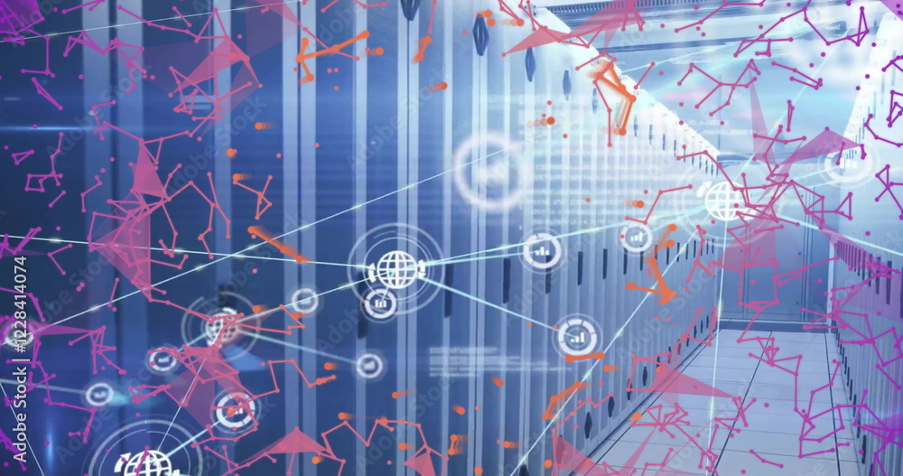 Aufkleber image of connections with icons and digital data processing over computer servers