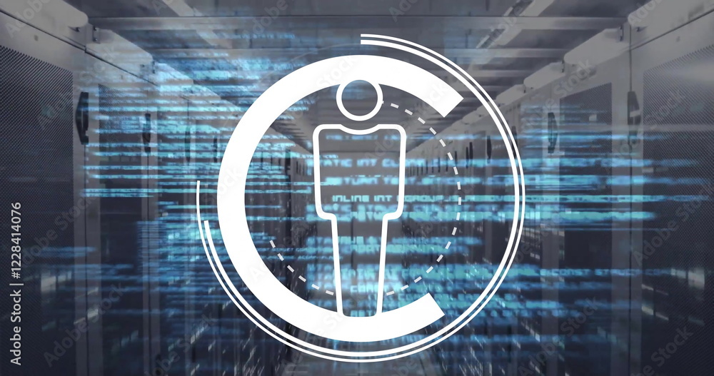 Poster image of people icon and digital data processing over computer servers