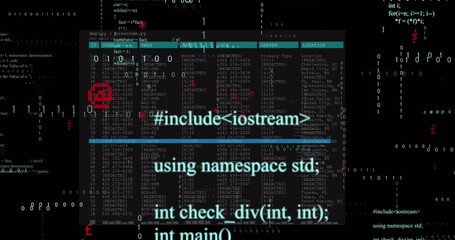 Image of digital data processing over screen on dark background
