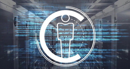 Image of people icon and digital data processing over computer servers