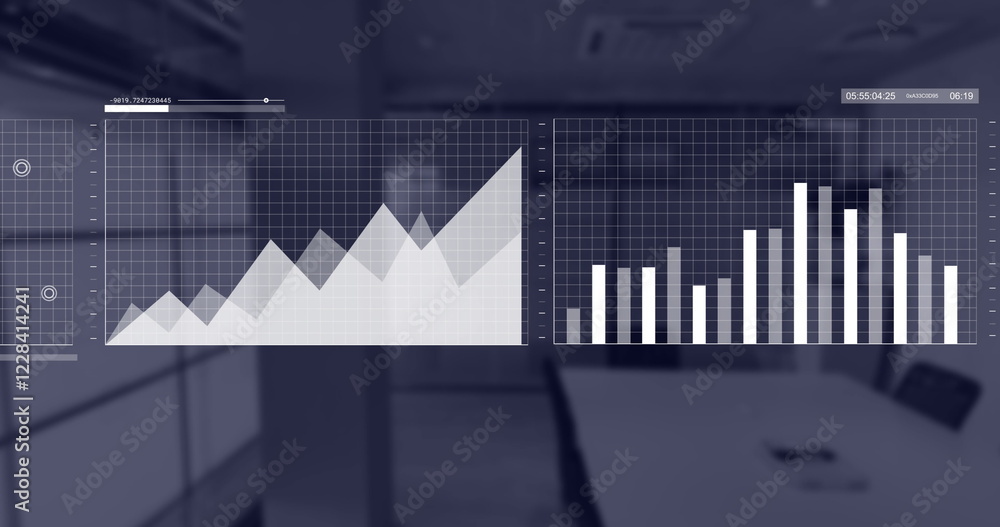 Poster image of financial data processing over empty office