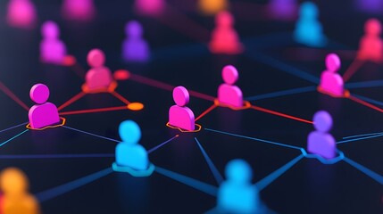 Networked Branding Strategy   Visualizing Data Driven Consumer Trends and Personas  Abstract depicting a digital network of interconnected product icons glowing audience personas
