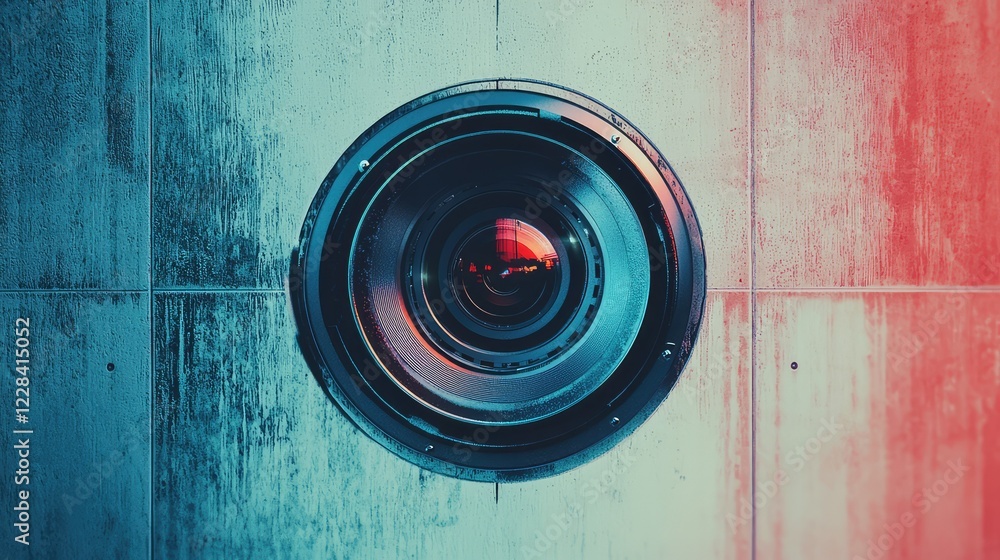 Poster Abstract Close-up View of a Camera Lens with Colorful Background