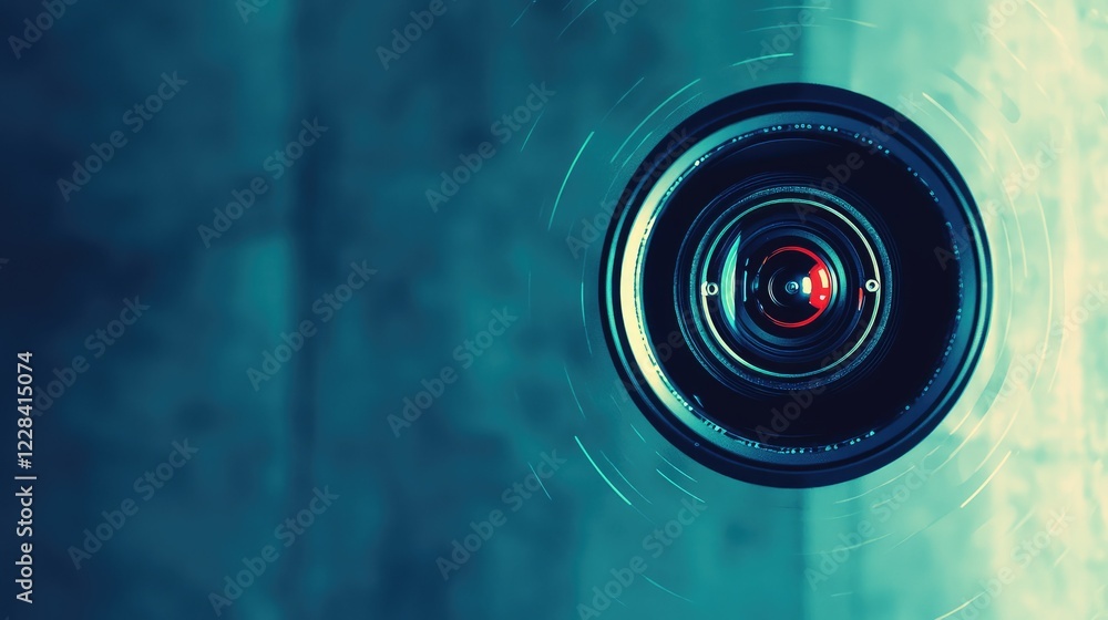 Poster close-up view of a camera lens with motion blur effect
