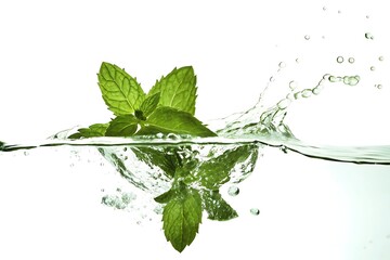 High-Speed Photorealistic Illustration of Fresh Mint Leaves Splashed in Water – Refreshing and Natural Concept