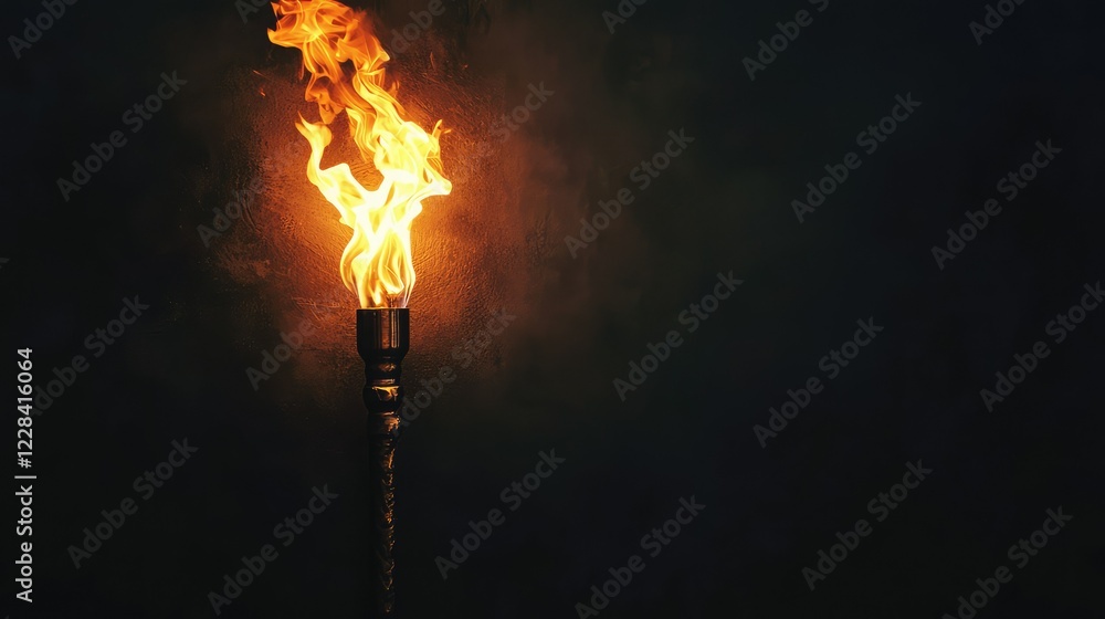 Poster flickering flame from a torch in dark background setting