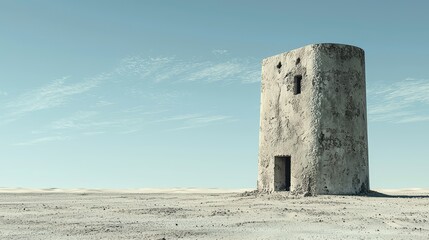 Isolated Tower in Desert Setting Under Clear Blue Sky