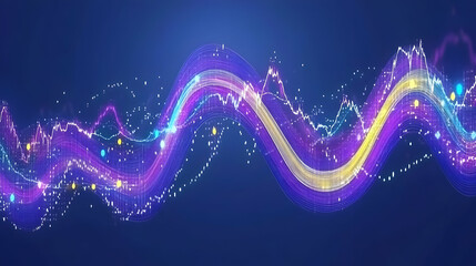 Abstract Waveform Data Visualization with Colorful Lines and Particles Dynamically Moving