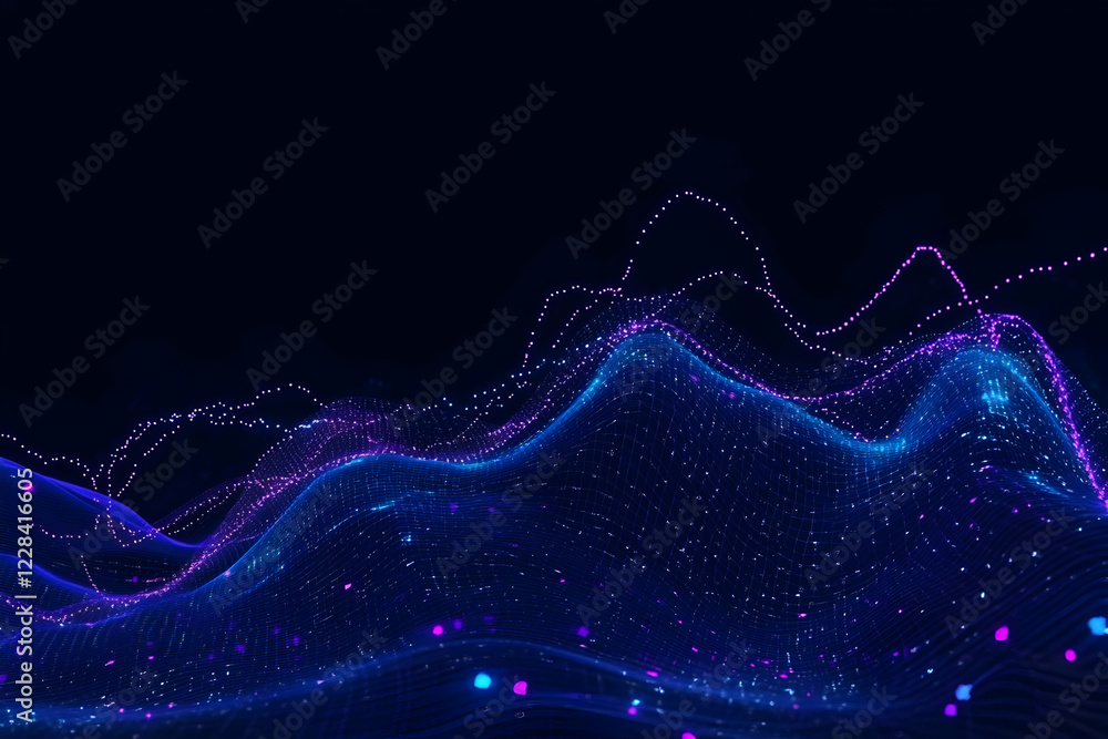 Aufkleber abstract 3d landscape forms glowing waves in a dynamic flow elegantly.